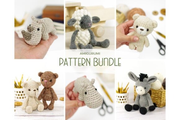 Amigurumi Pattern Bundle — amigurumi patterns Amigurumi patterns featuring various handmade crochet toys in a bundle.