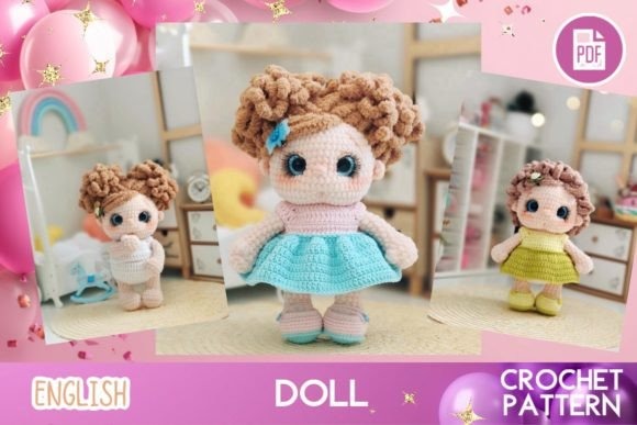 Baby Doll Crochet Amigurumi Pattern — amigurumi patterns Baby Doll Crochet Amigurumi PDF Pattern featuring three dolls in different outfits. — amigurumi patterns