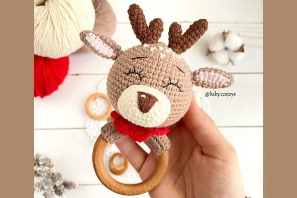 Amigurumi Baby Rattle Reindeer — amigurumi patterns Amigurumi baby rattle reindeer with wooden ring — amigurumi patterns