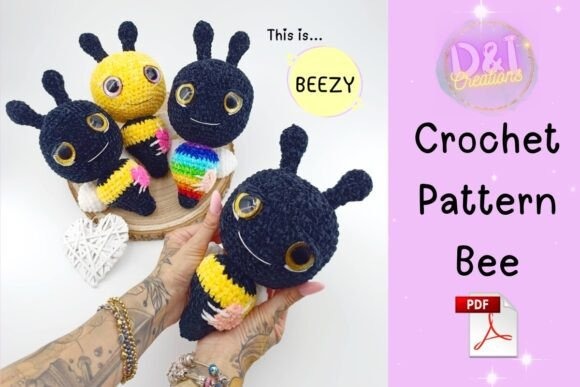 Amigurumi Patterns for Bees Amigurumi bee crochet toys in various colors on a wooden plate. — amigurumi patterns