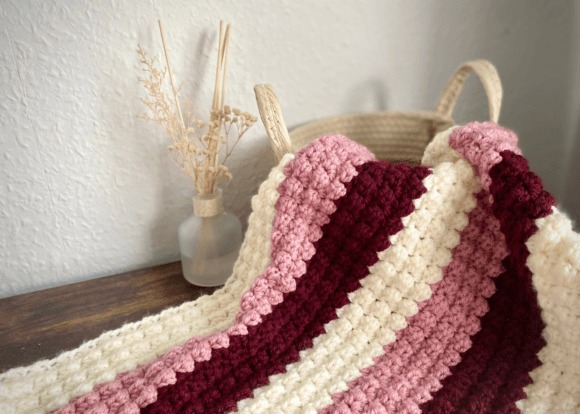 Bonnie Baby Blanket — things to crochet for creative handmade Bonnie Baby Blanket crochet pattern in pink and cream stripes — things to crochet for creative handmade
