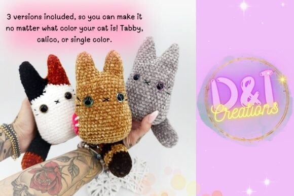 Amigurumi Patterns for Cat Toys Amigurumi patterns featuring three crocheted cat toys in various colors.