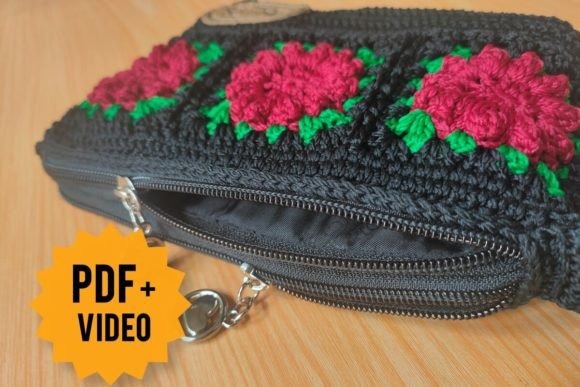 Crochet 3D Flower Pouch — things to crochet for creative handmade Crochet 3D Flower Pouch with zipper and floral design — things to crochet for creative handmade