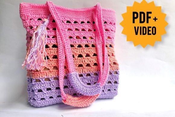 Crochet Bag Patterns Crochet market bag pattern in pink and purple colors — crochet bag patterns