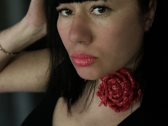 Crochet Flower Choker — things to crochet for creative handmade Crochet Flower Choker worn as a neck accessory — things to crochet for creative handmade