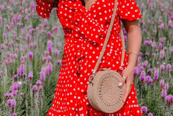 Crochet Bag Patterns Crochet bag patterns featuring a round raffia bag in a floral setting.