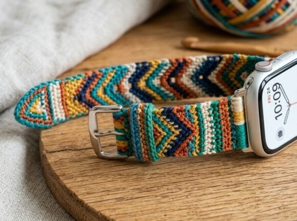 Crochet Watch Elegance — crochet patterns Crochet watch band with colorful patterns — crochet patterns
