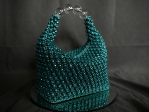 Teal Beaded Crochet Bag — crochet bag patterns Crochet bag with bead detailing in teal color — crochet bag patterns