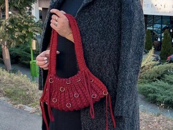Crochet Bag Patterns Crochet bag patterns featuring a textured red Dusk Bag.