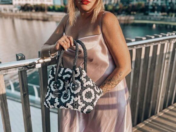 Crochet Bag Patterns Crochet bag featuring hexagon motifs in black and white. — crochet bag patterns