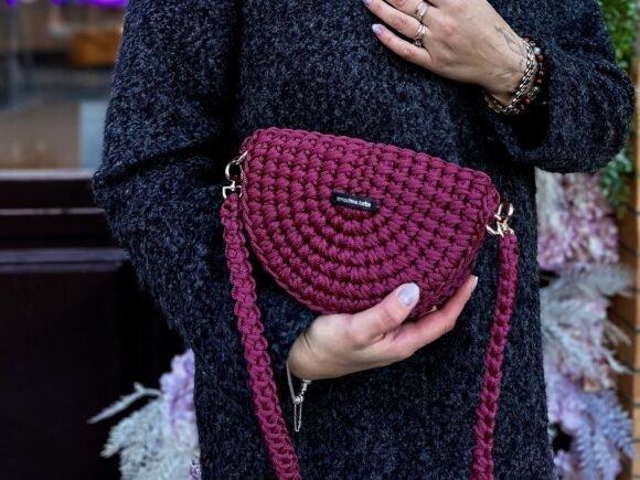 Crochet Bag Patterns Crochet bag patterns featuring a half-moon design in burgundy.