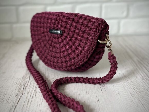 Crochet Bag Patterns Crochet bag with a half-moon shape in burgundy color. — crochet bag patterns