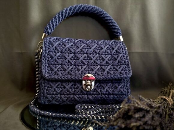 Navy Blue Crochet Handbag — crochet patterns Crochet handbag in navy blue with a braided handle — crochet patterns