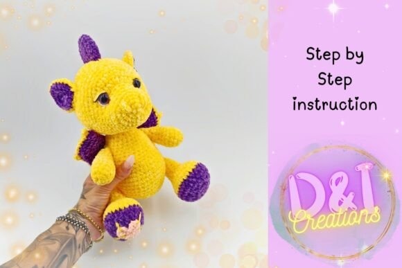Amigurumi Patterns Amigurumi dragon crochet toy in yellow and purple colors — amigurumi patterns