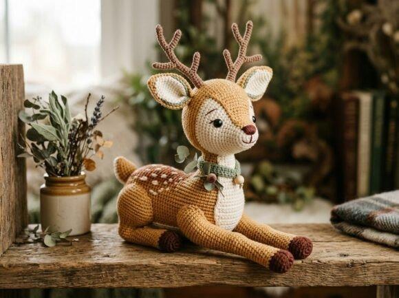 Enchanted Crochet Fawn — crochet patterns Crochet fawn toy with antlers and decorative elements — crochet patterns