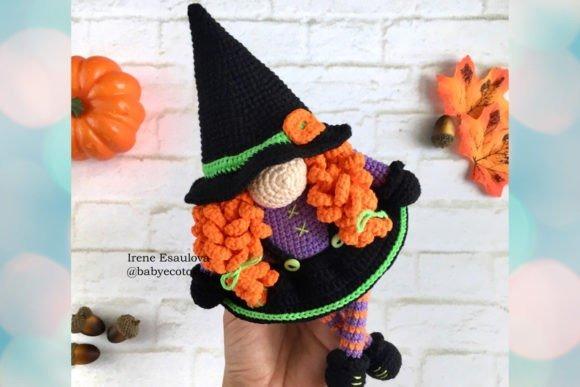 Halloween Witch Gnome Doll — Halloween amigurumi patterns Halloween Witch Gnome Doll with orange hair and black hat — Halloween amigurumi patterns