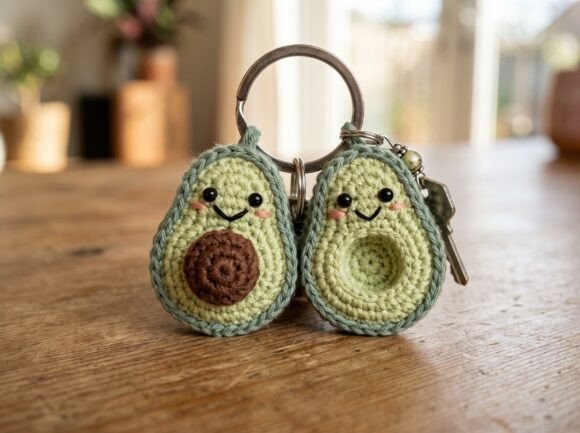 Crochet Avocado Keychain — crochet amigurumi keychain Crochet amigurumi keychain avocado design