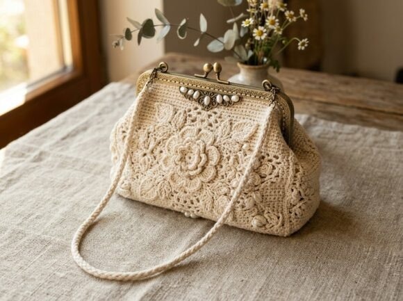 Romantic Crochet Bag — crochet patterns Romantic crochet bag with floral design and decorative clasp — crochet patterns