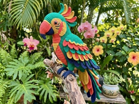 Tropical Parrot Plush — crochet patterns Colorful crochet tropical parrot plush toy — crochet patterns