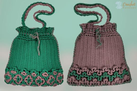 Two-Sided Beach Bag Pattern — crochet bag patterns Two-sided beach bag crochet pattern in green and brown. — crochet bag patterns