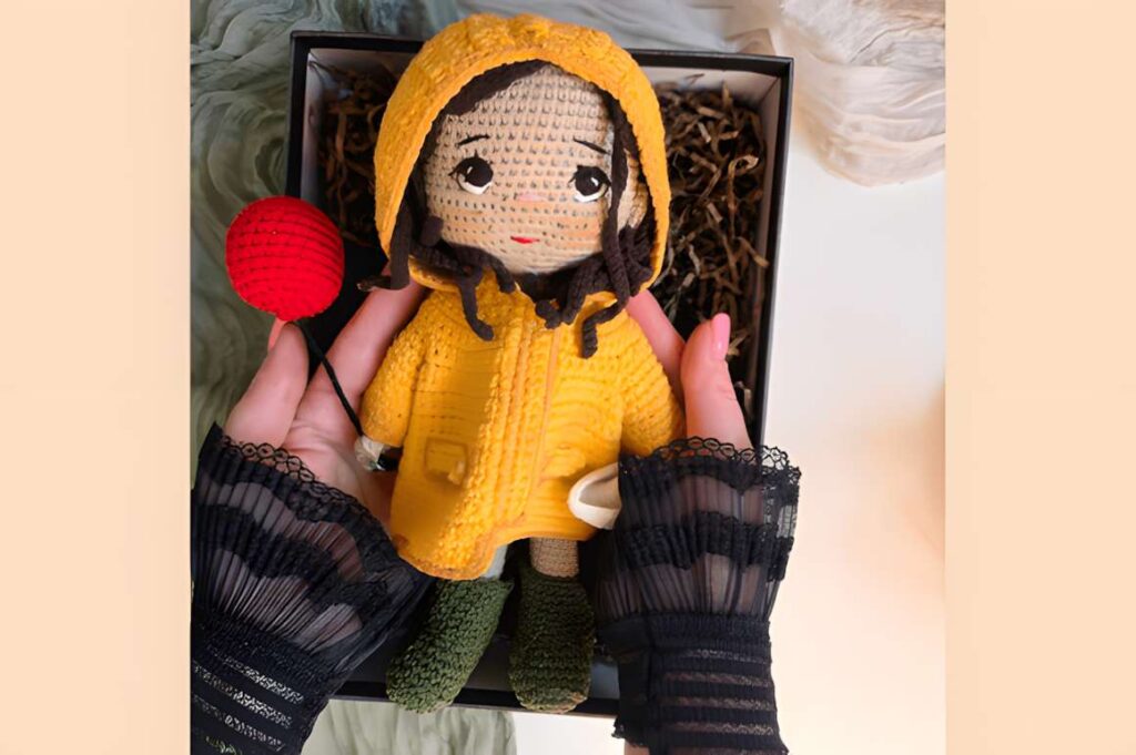 Autumn Amigurumi Doll Pattern featuring a doll in a yellow raincoat, perfect for seasonal — amigurumi crochet patterns