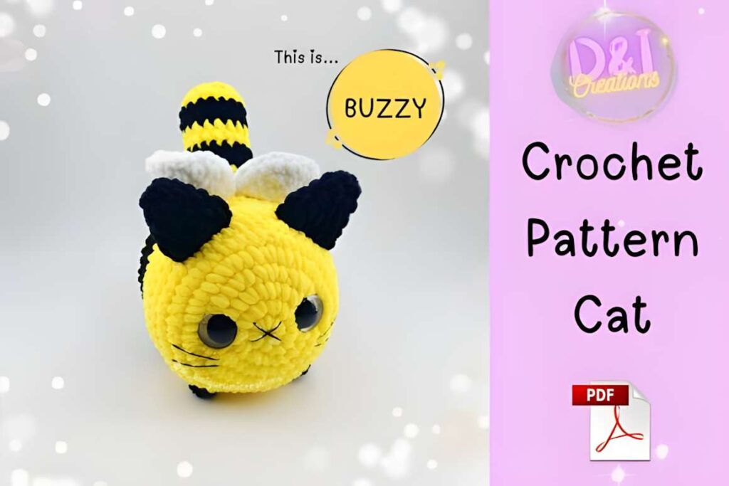Amigurumi crochet patterns featuring a bee-themed cat character.
