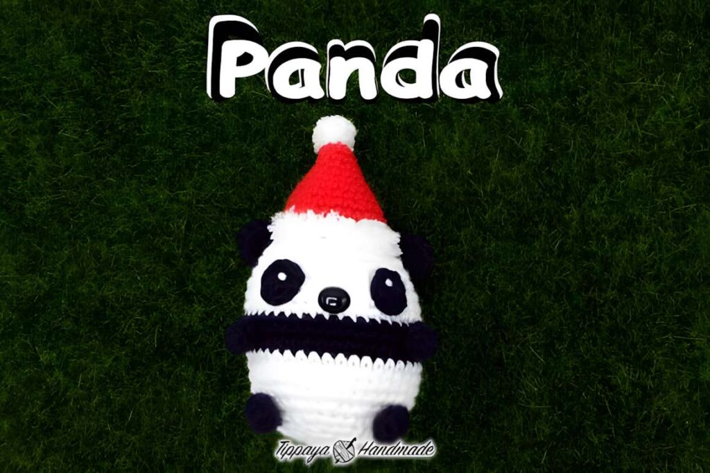 Amigurumi crochet patterns featuring a panda in a Santa hat.
