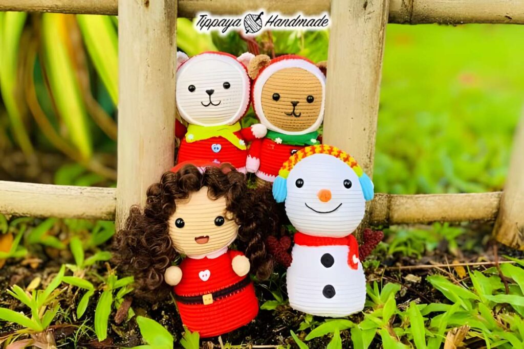 Christmas-themed amigurumi crochet patterns featuring a snowman and animals.