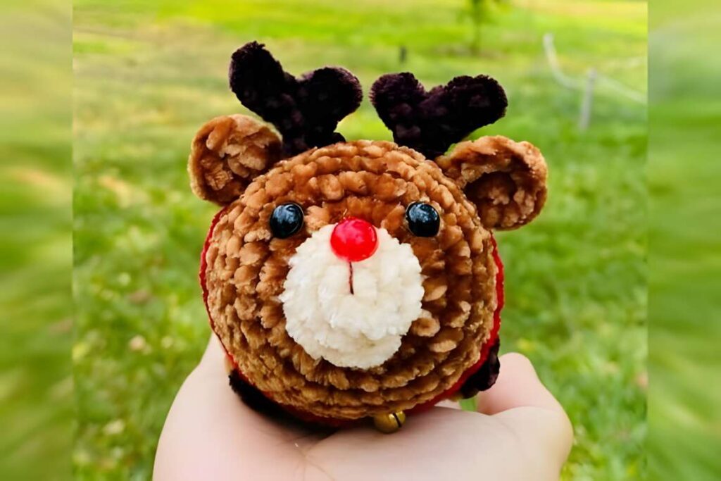Amigurumi crochet patterns featuring a Christmas reindeer ornament.