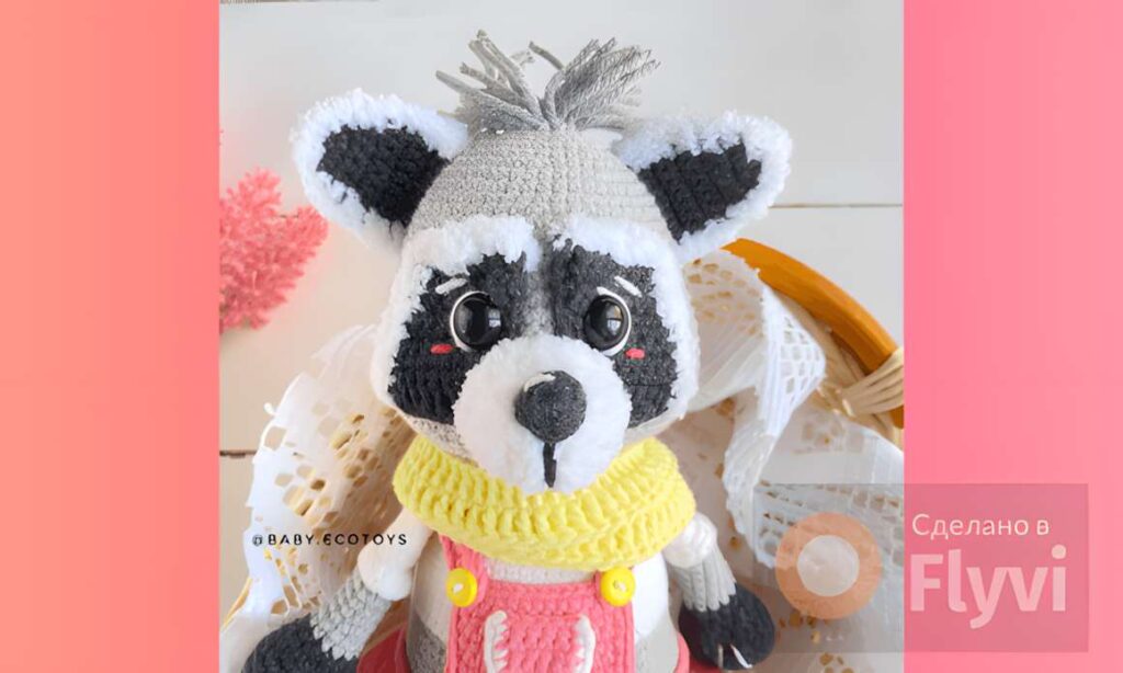 Amigurumi crochet patterns featuring a raccoon toy, perfect for craft fairs.