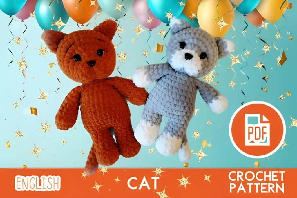 Amigurumi crochet patterns featuring a cat and a bear toy.