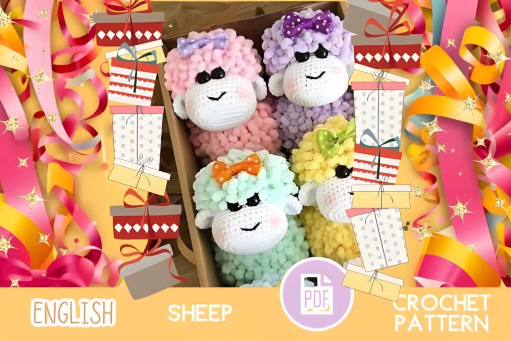 Amigurumi crochet patterns featuring colorful sheep toys.