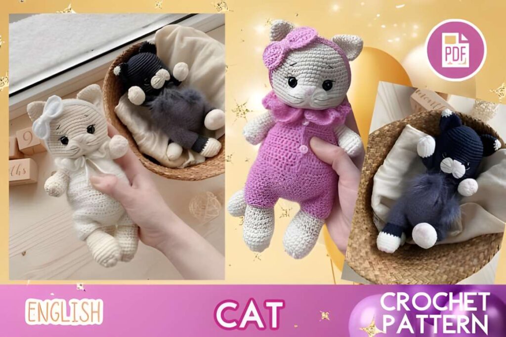 Cute Cat Crochet Amigurumi PDF Pattern featuring two crocheted cats. — amigurumi crochet patterns