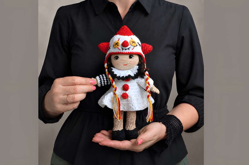 Festive crochet doll pattern showcasing a 9-inch holiday-themed doll. — amigurumi crochet patterns