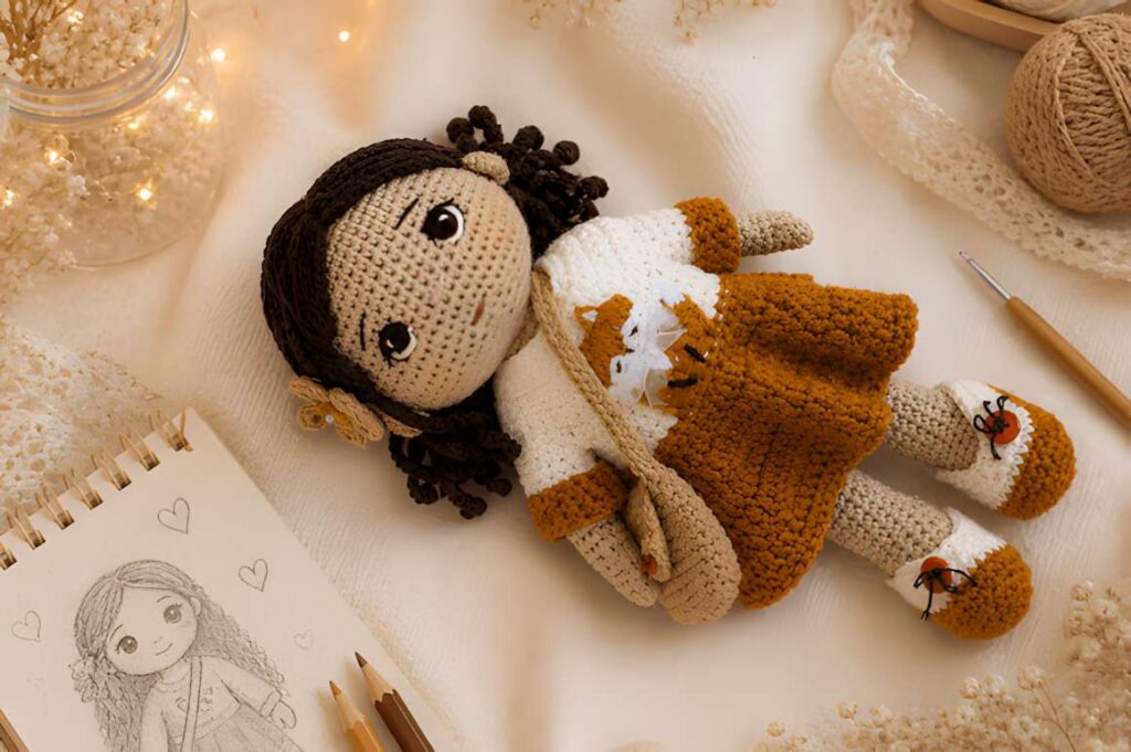 Amigurumi crochet patterns featuring a fox girl doll with woodland styling.