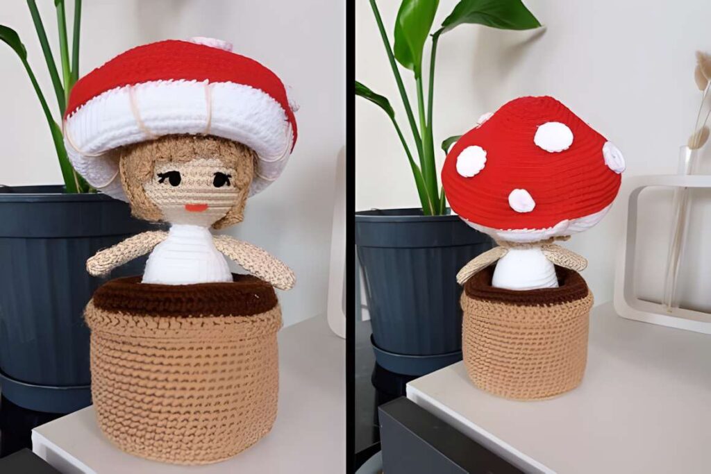 Mushroom Doll Crochet Pattern showcasing a whimsical character with a mushroom cap. — amigurumi crochet patterns
