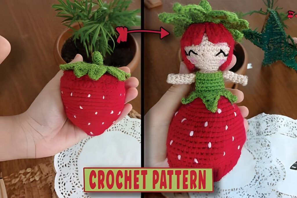 Strawberry Doll Crochet Pattern showcasing reversible design — amigurumi crochet patterns