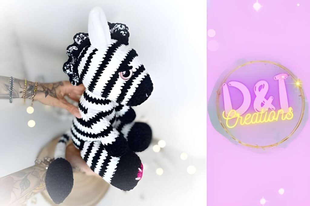 Zebra crochet pattern amigurumi PDF graphic poster featuring a striped zebra plush toy. — amigurumi crochet patterns