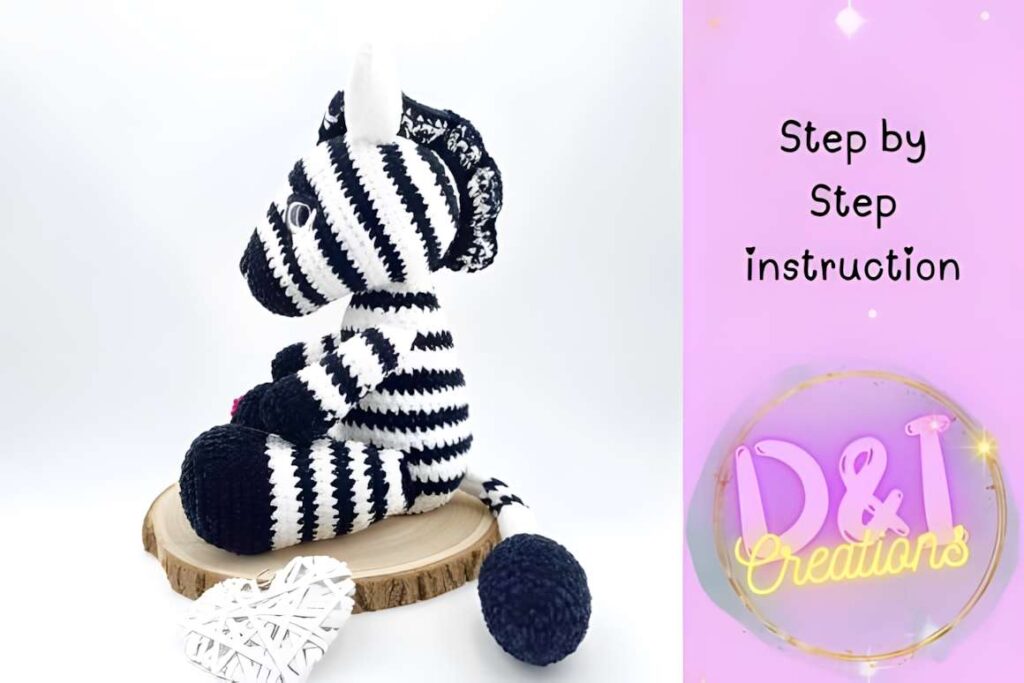 Zebra crochet pattern amigurumi PDF graphic poster showcasing a striped zebra toy. — amigurumi crochet patterns